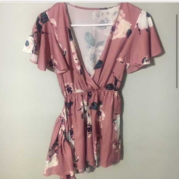 None Pants - Pink floral trendy & comfy wrap around romper